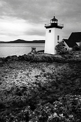 Grindle Point Lighthouse Tower at Low Tide in Maine -BW